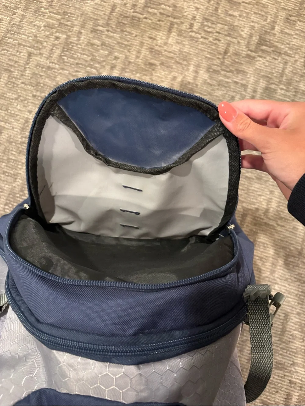 Marci Navy and Gray Baseball Backpack
